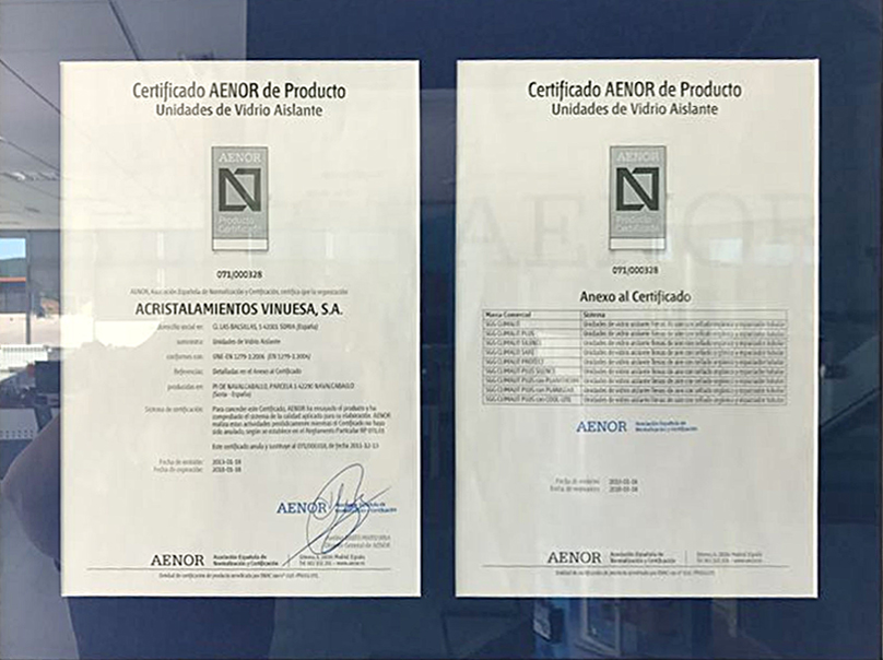 AENOR Certificación de unidades de vidrio aislante